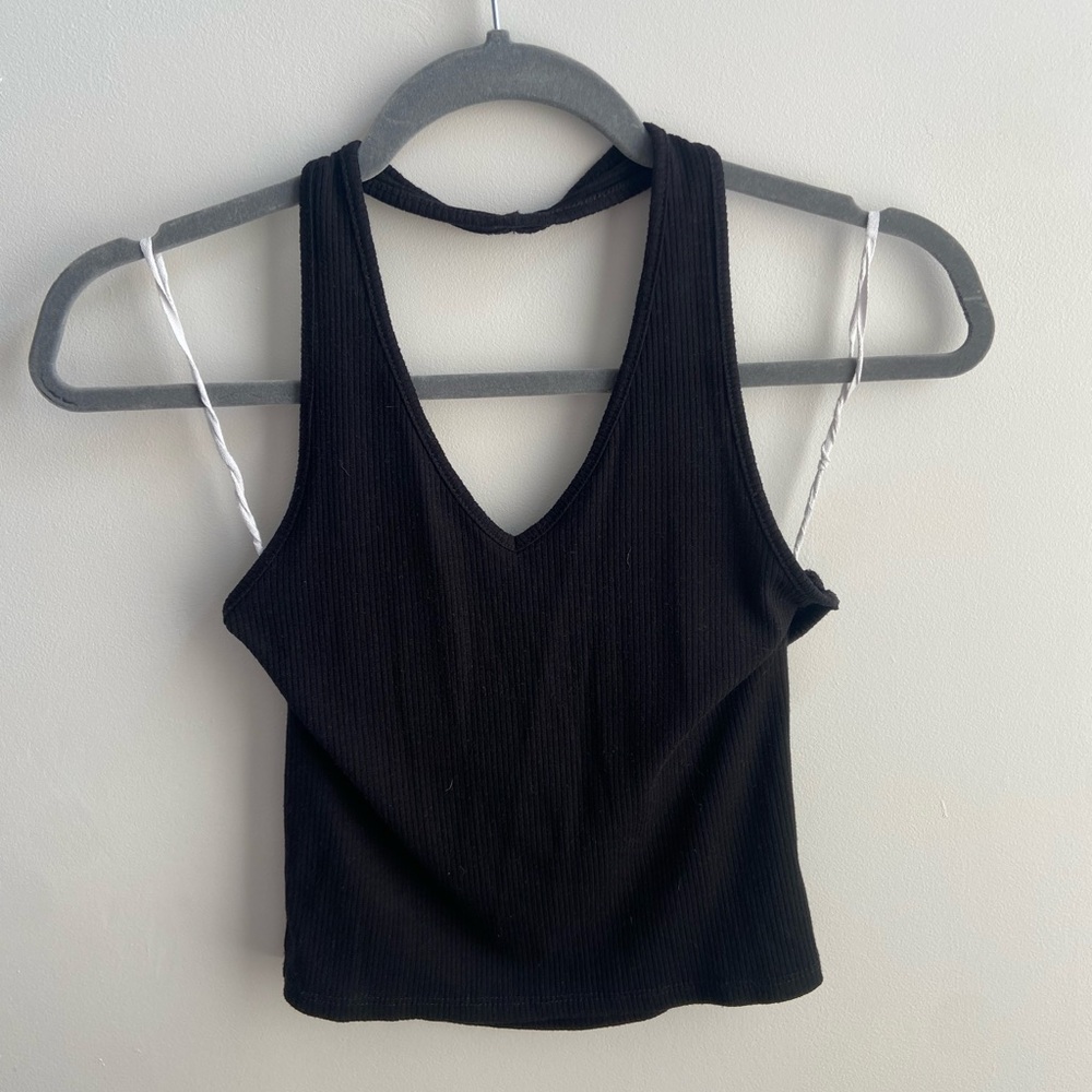 American Eagle Outfitters Black Crop Tank Top Cut Out Backless